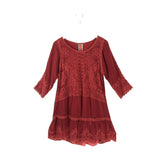 JOHNNY WAS RET $278 EMBRODIERED DESIGNER DRESS RED XSMALL