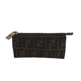 FENDI ZUCCA CANVAS COSMETIC POUCH LUXE HANDBAG BROWN