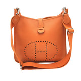 HERMES "EVELYNE" LEATHER LOGO LUXE HANDBAG ORANGE 11in x 12.5in