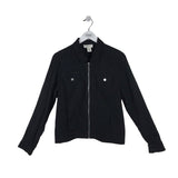 RACHEL ZOE ZIP LINEN BLEND BLAZER BLACK MEDIUM