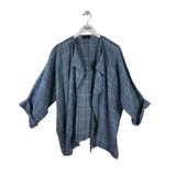 ESKANDAR LINEN 3/4 SLEEVE DESIGNER CARDIGAN BLUE 1