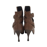 BALENCIAGA LEATHER BUCKLE ANKLE BOOTIES SHOES BROWN 36