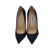 JIMMY CHOO 85MM SUEDE POINTY LUXE SHOES NAVY 36.5