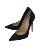 JIMMY CHOO 85MM SUEDE POINTY LUXE SHOES NAVY 36.5