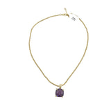BOX CHAIN SQUARE PENDANT NECKLACE GOLD PURPLE