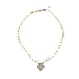 PAPERCLIP PAVE FLOWER NECKLACE GOLD