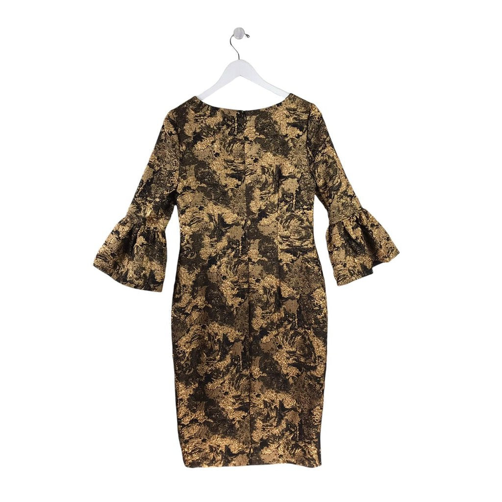 THEIA RET $695 DESIGNER DRESS GOLD BLACK 10