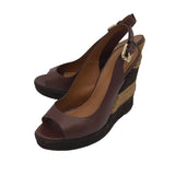 FENDI ZEPPA VACCHETTA KANSAS WEDGES LUXE SHOES BROWN/BLACK 38