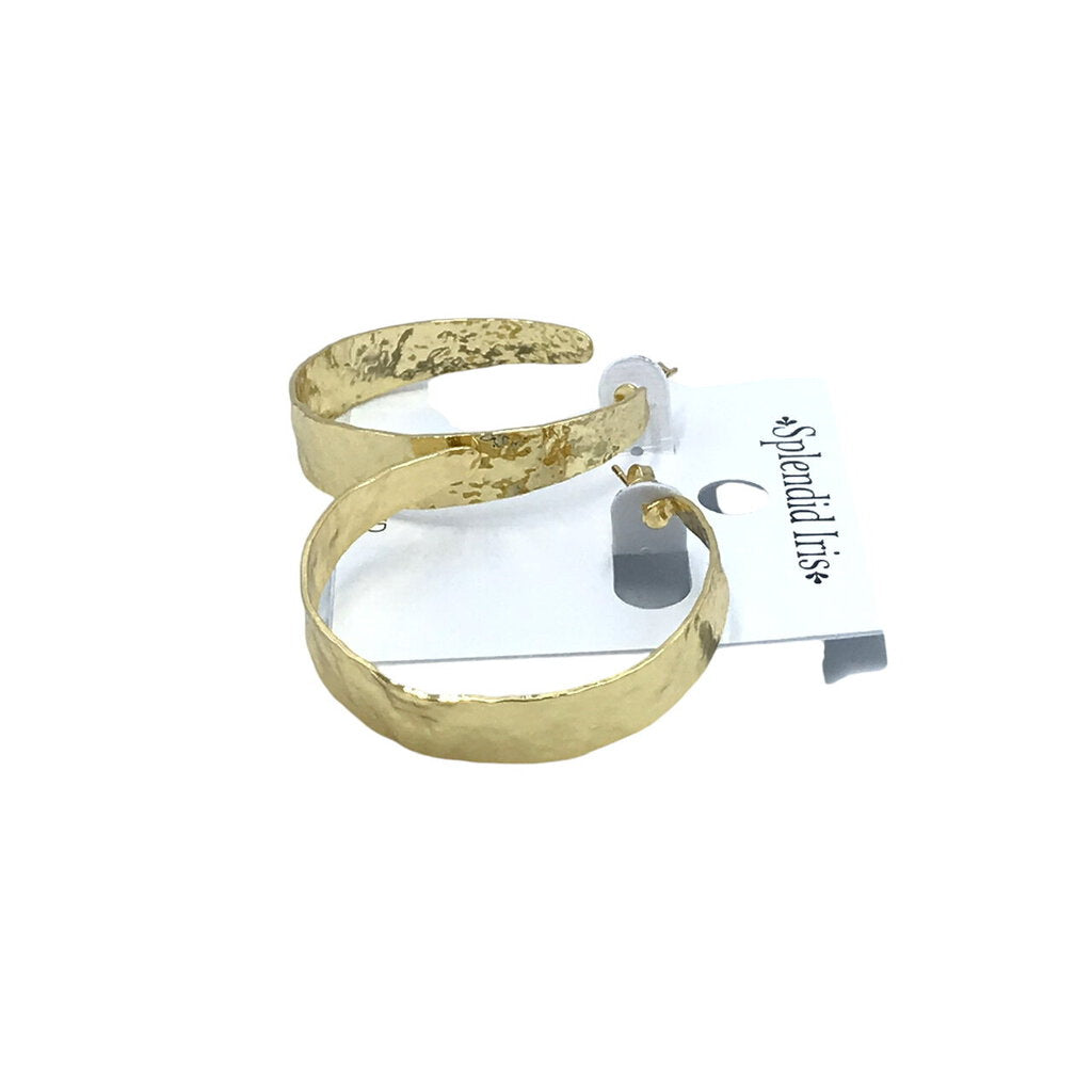 SPLENDID IRIS HAMMERED HOOP EARRINGS GOLD PLATED LARGE