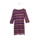 TRINA TURK RET $398 KNIT 3/4 SLEEVE DESIGNER DRESS PURPLE ORANGE MEDIUM