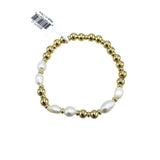 SPLENDID IRIS STRETCH PEARL & BEAD BRACELET GOLD PLATE