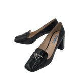 PRADA PATENT SQUARE TOE PUMP LUXE SHOES BLACK 39.5