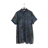 JOHNNY WAS FLORAL SHORT SLEEVE DESIGNER DRESS BLUE RED LARGE