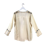 JOHNNY WAS EMBROIDERED BEADED LONG SLEEVE DESIGNER TOP CREAM XSMALL