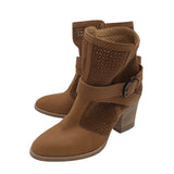 AQUATALIA CUTOUT BUCKLE HEEL BOOTIE DESIGNER BOOTS TAN 7