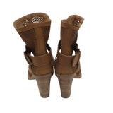 AQUATALIA CUTOUT BUCKLE HEEL BOOTIE DESIGNER BOOTS TAN 7