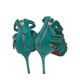 CHRISTIAN LOUBOUTIN ZIPPER SUEDE HEELS LUXE SHOES TURQUOISE 38