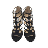 JIMMY CHOO "REN 100 CAGED SUEDE LUXE SHOES BLACK 41