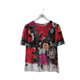 TRINA TURK SILK SHORT SLEEVE DESIGNER TOP RED BLACK SMALL