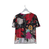 TRINA TURK SILK SHORT SLEEVE DESIGNER TOP RED BLACK SMALL