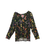 JOHNNY WAS KNIT LONG SLEEVE BUTTERFLIES DESIGNER TOP GREEN MULTI XXL