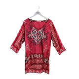 JOHNNY WAS PRINT 3/4 SLEEVE DESIGNER TOP RED LARGE