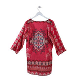 JOHNNY WAS PRINT 3/4 SLEEVE DESIGNER TOP RED LARGE