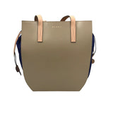 MARNI RET. $1,390 GUSSET LEATHER TOTE HANDBAG BEIGE BLUE 21x14x8