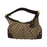 GUCCI GG CANVAS JOCKEY HOBO LUXE HANDBAG BROWN