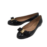 SALVATORE FERRAGAMO PATENT FLATS SHOES BLACK 8.5B