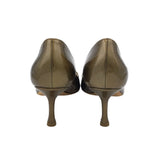 JIMMY CHOO PATENT LEATHER PEEP TOE LUXE SHOES GOLD 37.5