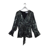 PRINT LONG SLEEVE DESIGNER TOP SILVER BLACK 10