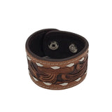 WESTERN TOOLED LEATHER WRAP BRACELET BROWN WHITE 0/S