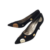 FERRAGAMO SUEDE GOLD DOTS SHOES BLACK 10