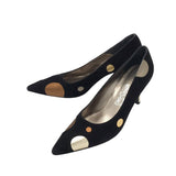 FERRAGAMO SUEDE GOLD DOTS SHOES BLACK 10