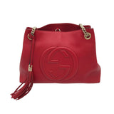 GUCCI PEBBLED LEATHER SOHO TOTE LUXE HANDBAG RED 18x18x6