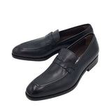 FERRAGAMO LEATHER PENNY LOAFERS MEN SHOE BLACK 6D