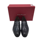 FERRAGAMO LEATHER PENNY LOAFERS MEN SHOE BLACK 6D