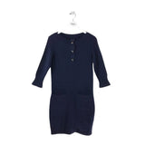 CHANEL LOGO TURNLOCK CASHMERE LONG SLEEVE LUXE DRESS NAVY GOLD 36