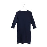 CHANEL LOGO TURNLOCK CASHMERE LONG SLEEVE LUXE DRESS NAVY GOLD 36