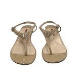 PRADA LEATHER THONG T-STRAP SANDALS LUXE SHOES BEIGE 37