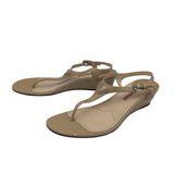 PRADA LEATHER THONG T-STRAP SANDALS LUXE SHOES BEIGE 37