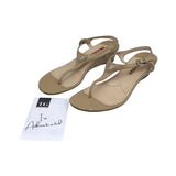 PRADA LEATHER THONG T-STRAP SANDALS LUXE SHOES BEIGE 37