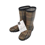 BURBERRY HAYMARKET RAIN BOOTS LUXE SHOES BLACK/BEIGE 36