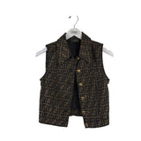 FENDI 2000'S ZUCCA VEST LUXE BLOUSE BROWN BLACK 38