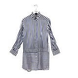 BURBERRY SILK/COTTON BEND STRIPE LONG SLEEVE DESIGNER DRESS WHITE BLUE 6