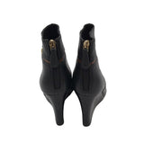 TORY BURCH LEATHER WEDGE BOOTIE BOOTS BLACK BROWN 10M