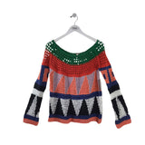 FREE PEOPLE NWT $168 CROCHET SWEATER GREEN ORANGE X SMALL
