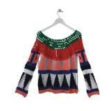 FREE PEOPLE NWT $168 CROCHET SWEATER GREEN ORANGE X SMALL