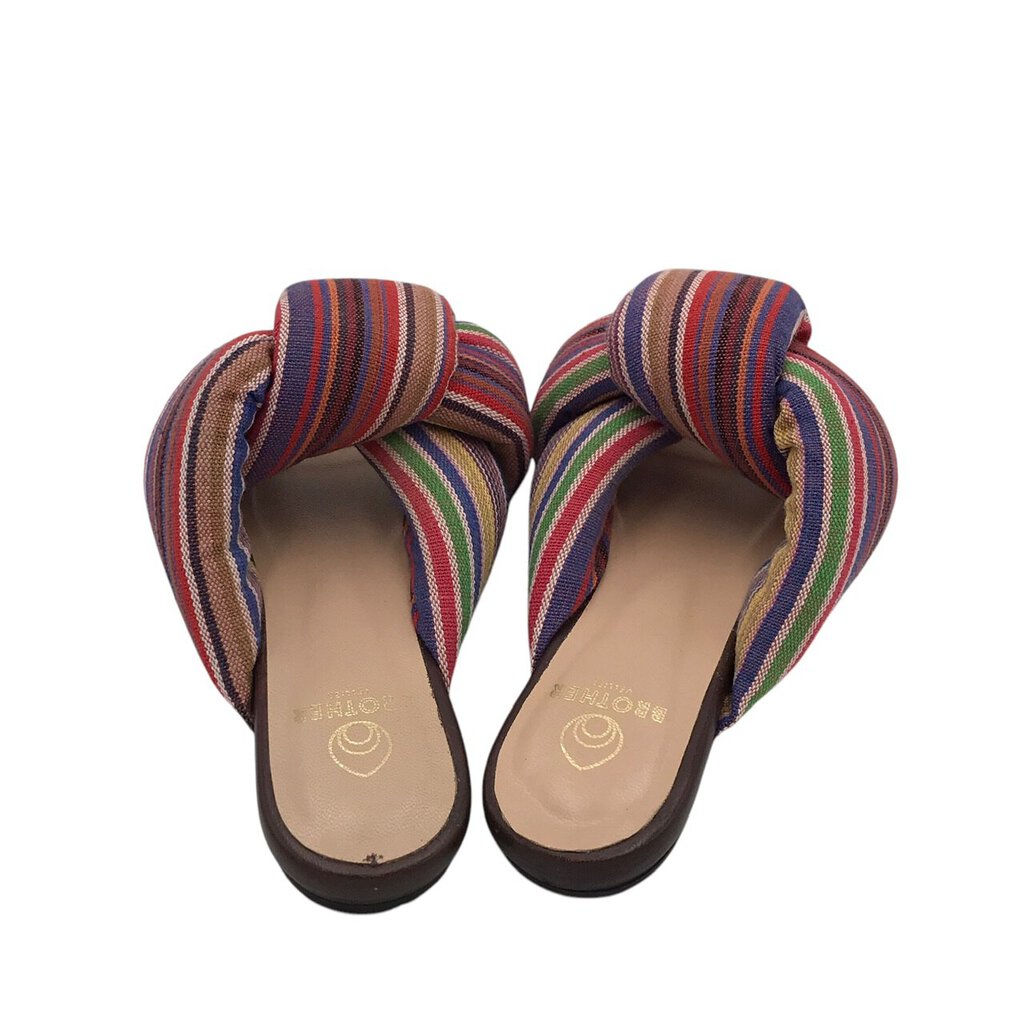 RET. $395 TOGO STRIPE SLIDES DESIGNER SHOES RED YELLOW 7